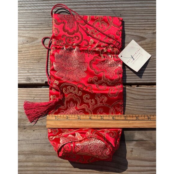 Pottery Barn Chinese Wine/Gift Bag With Tassels Red & Gold Chinoise Drawstring - Picture 7 of 8